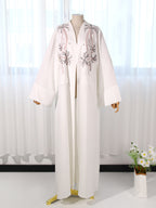 Cárdigan largo bordado con diseño de cocotero blanco
