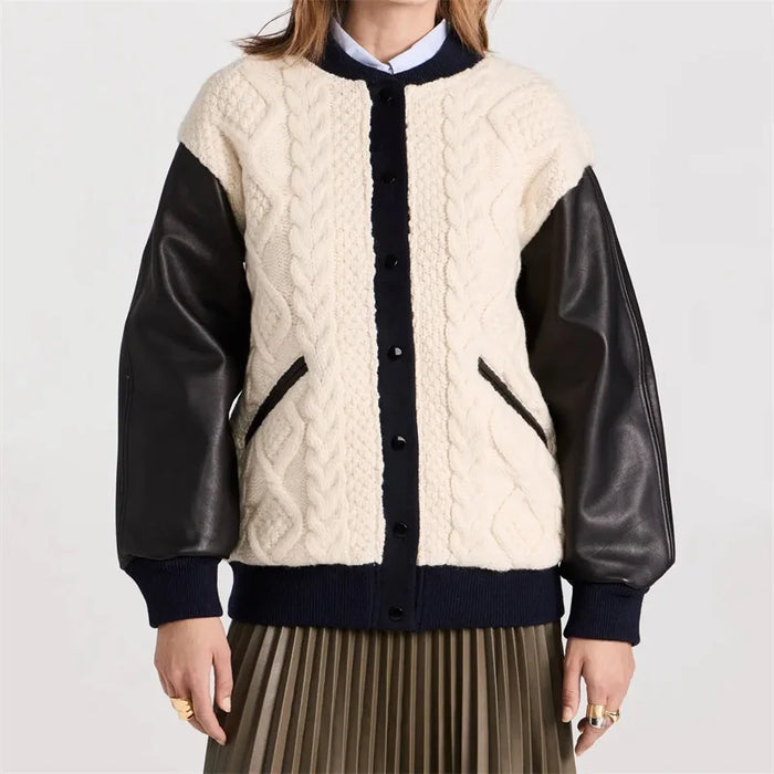 Knit-Panel Wool-Blend Coat