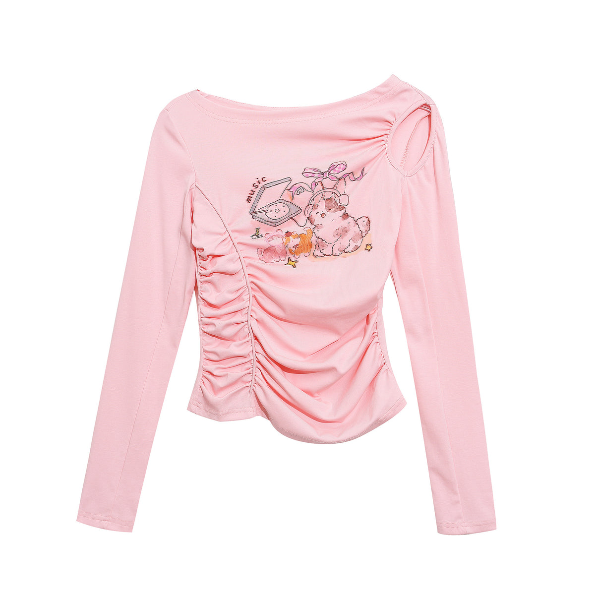 Cartoon-Print Off-Shoulder Top