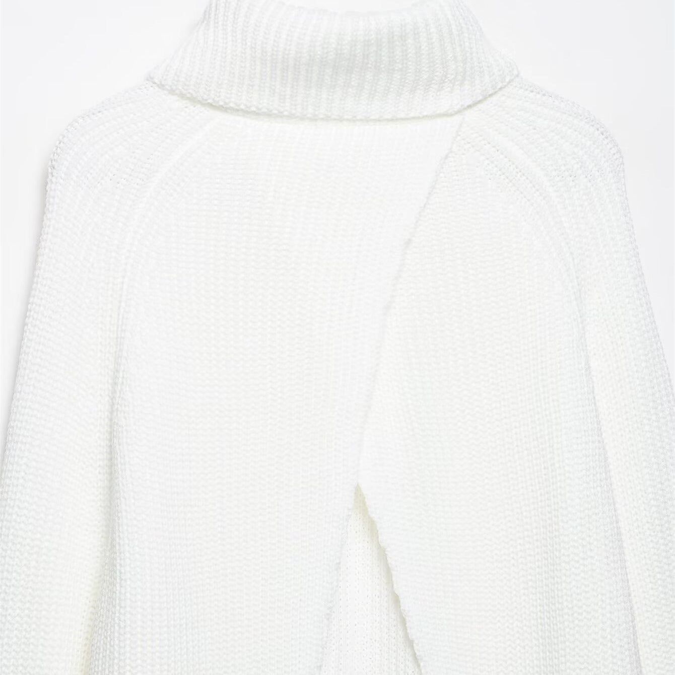 High-Neck Side-Slit Knit Sweater