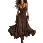 Vintage-Print Chiffon Maxi Dress in Coffee Brown - view 2