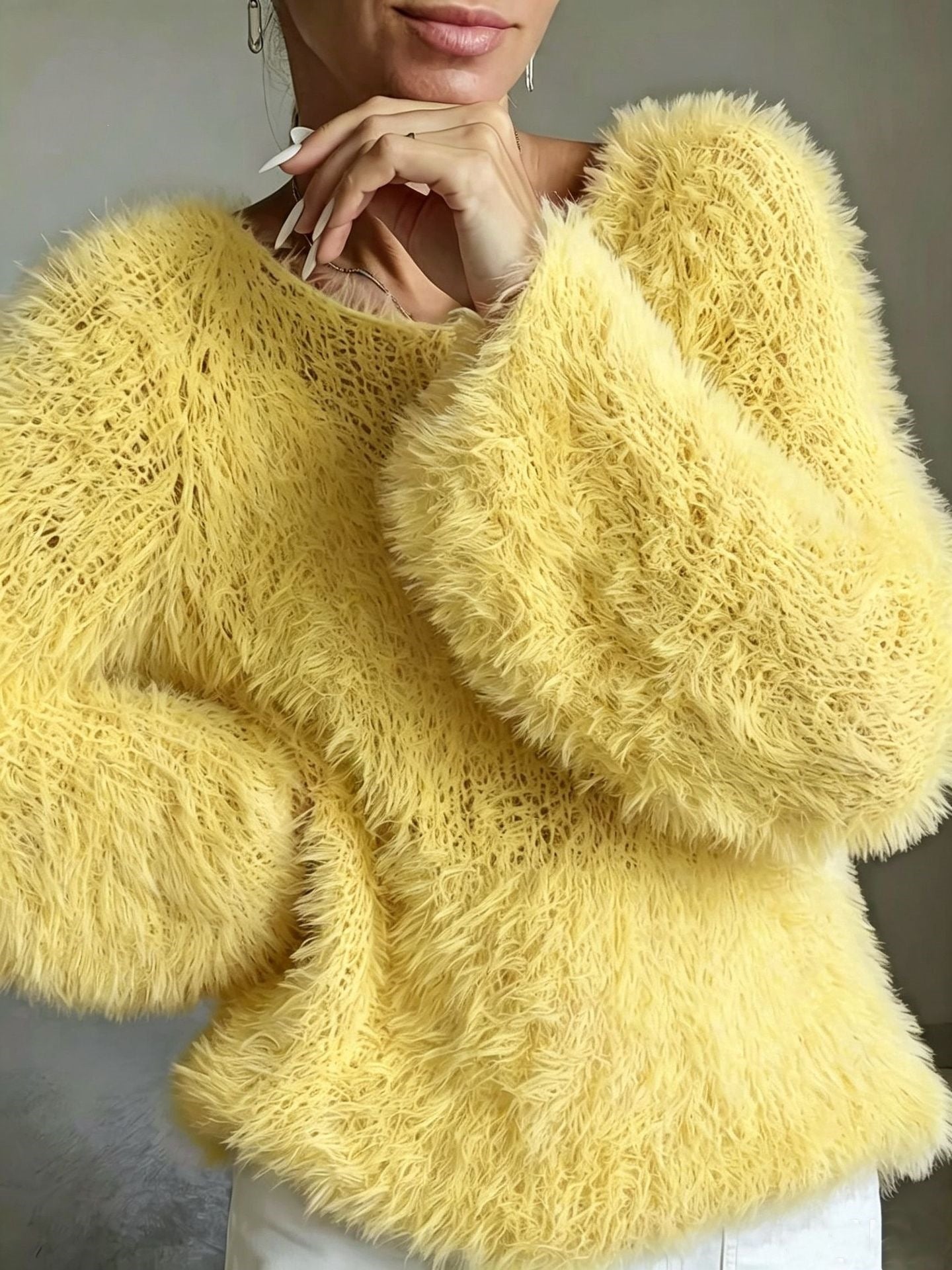 Fluffy Crew-Neck Sweater