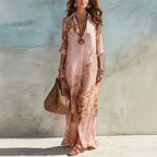 Vestido de chifón con estampado digital, estilo vintage fresco y fluido para mujer