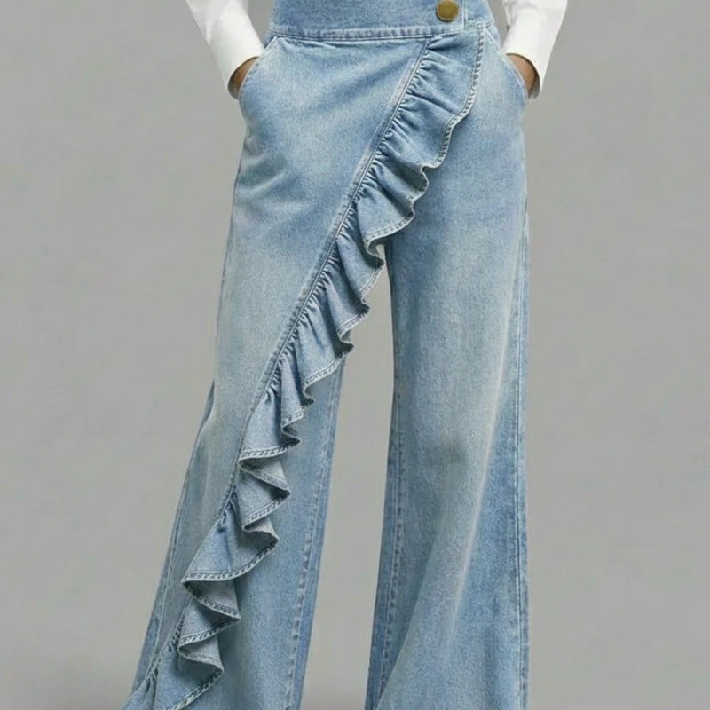 Jean femme vintage irrégulier taille mi-haute en denim véritable pour le printemps et l'été