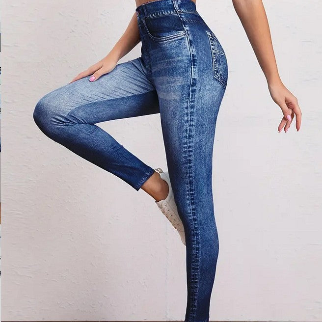 Leggings de yoga taille haute effet jean rehausse-fesses - Pantalon de yoga style jean - Vêtements de yoga et fitness
