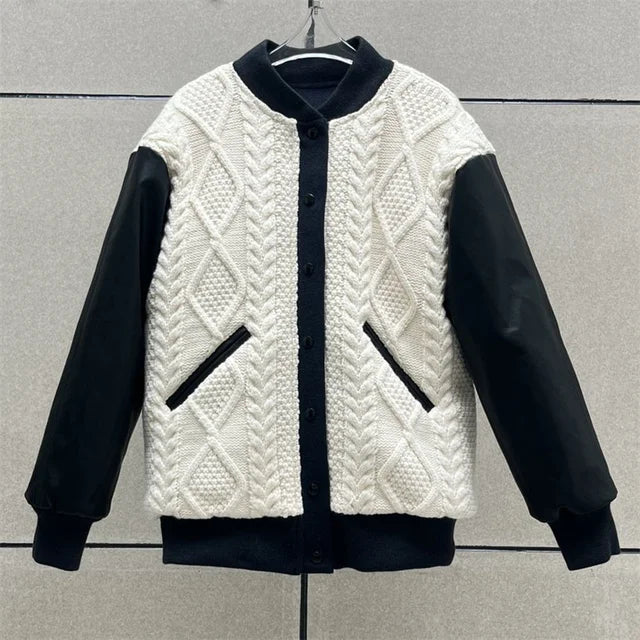 Knit-Panel Wool-Blend Coat