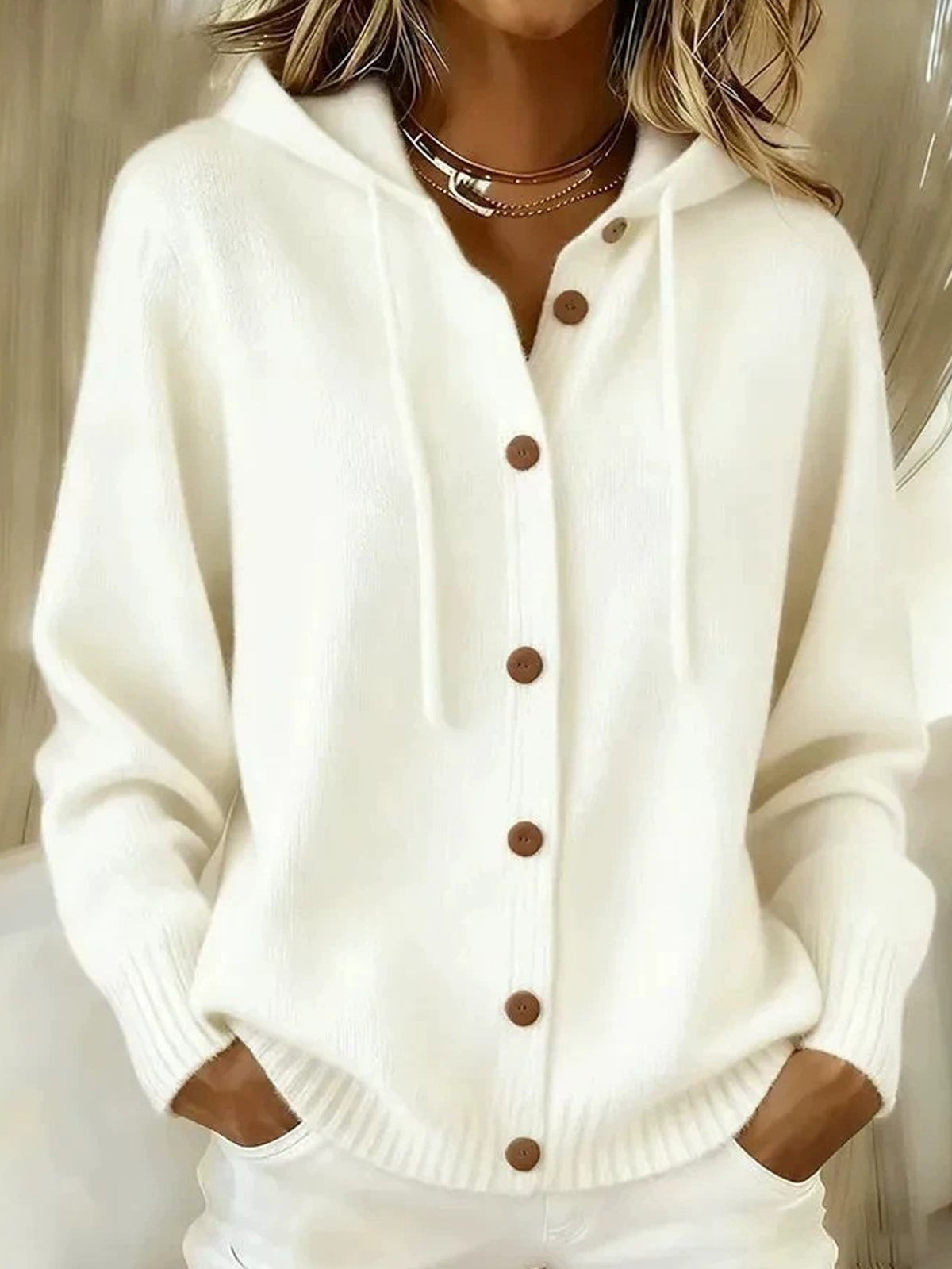 Hooded Button-Through Knit Cardigan Coat - view 3
