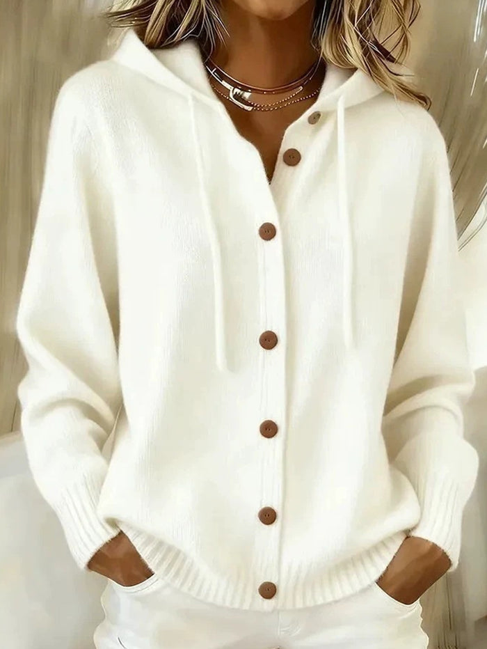 Hooded Button-Through Knit Cardigan Coat