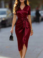 Bow-Detail V-Neck Midi Dress — product image 4