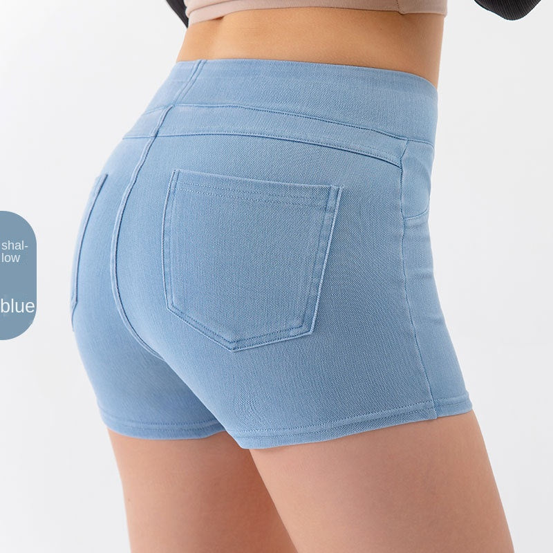 Pantalones cortos vaqueros de yoga de cintura alta y levantamiento de cadera para mujer, nueva colección Primavera/Verano, alta elasticidad