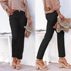 Pantalones casuales de mezclilla blanca de pierna recta hasta el tobillo con dobladillo sin rematar