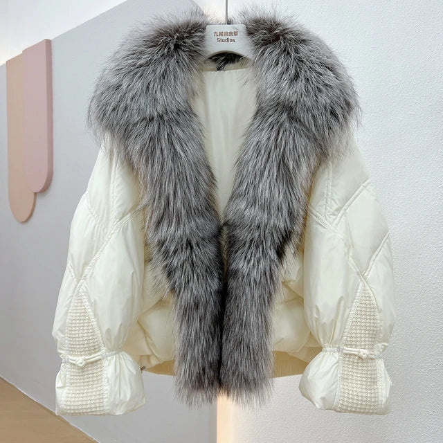 Duck Down Puffer with Silver Fox Fur Collar - view 7