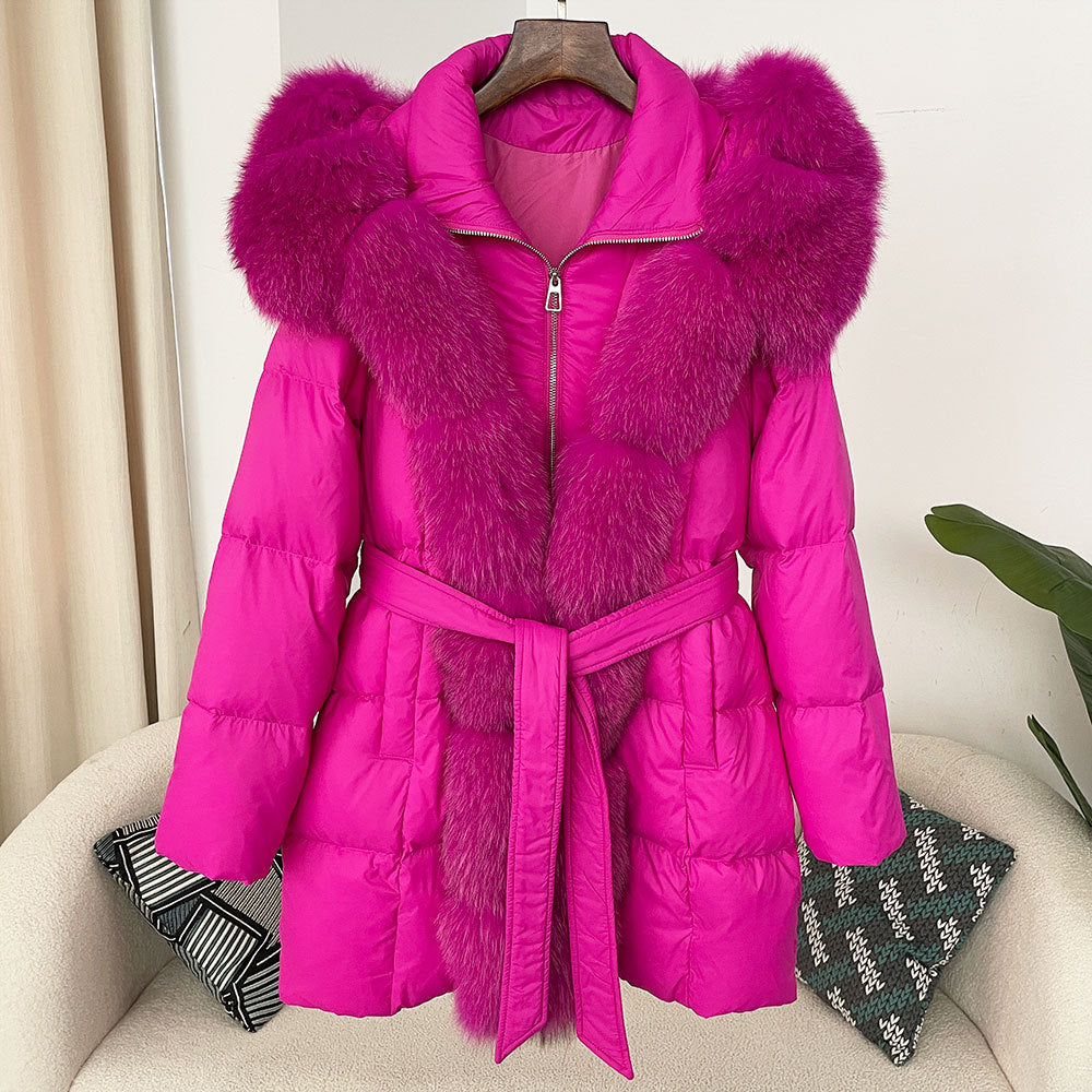 Hooded Down Jacket with Fox Fur Collar - view 24