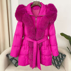 Hooded Down Jacket with Fox Fur Collar - view 24