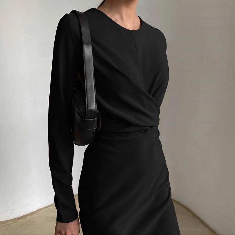 French-Inspired Long-Sleeve Midi Dress