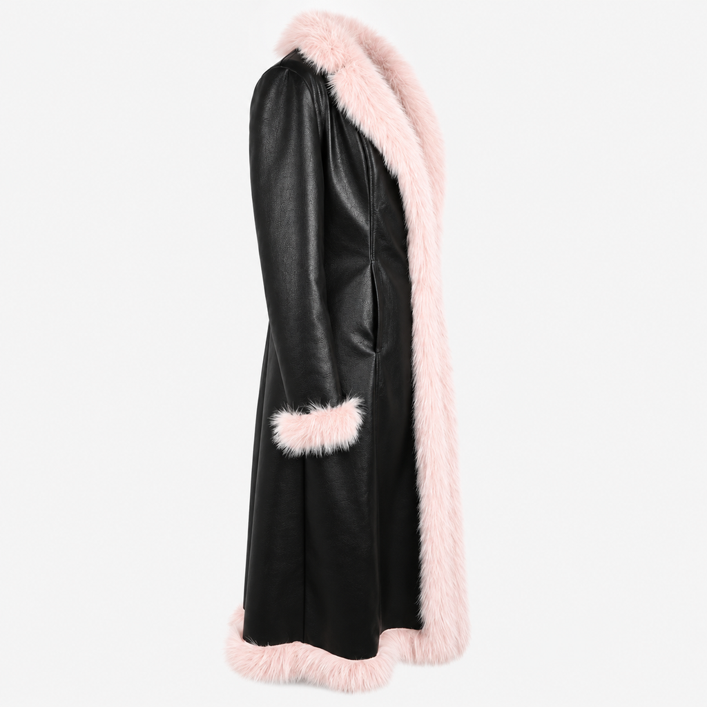 Faux Leather Coat with Faux Fur Lining