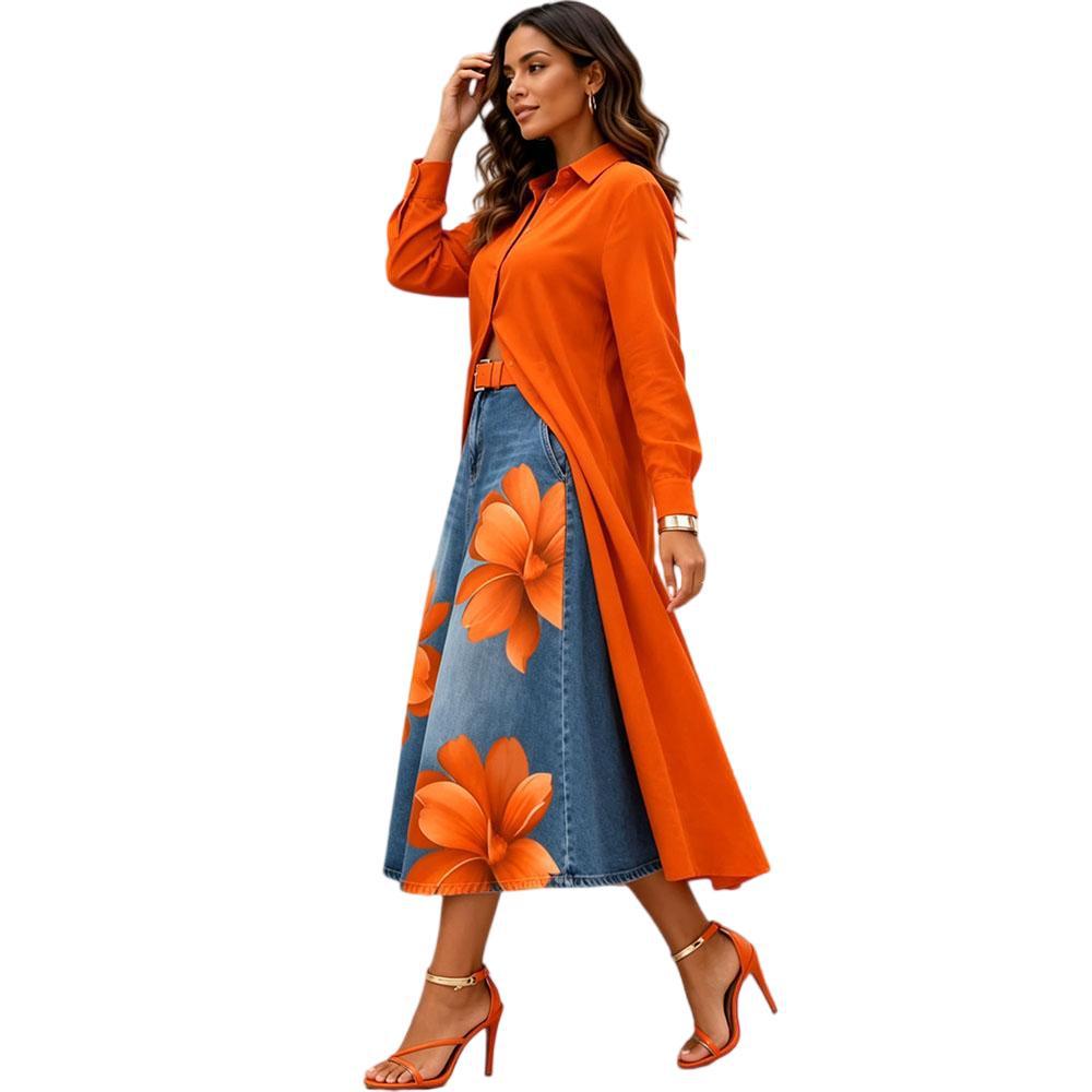 Floral Washed-Denim Midi Skirt — product image 26