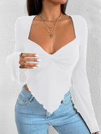T-shirt élégant pour femme, nouveau style printemps-été, coupe courte cintrée avec col asymétrique