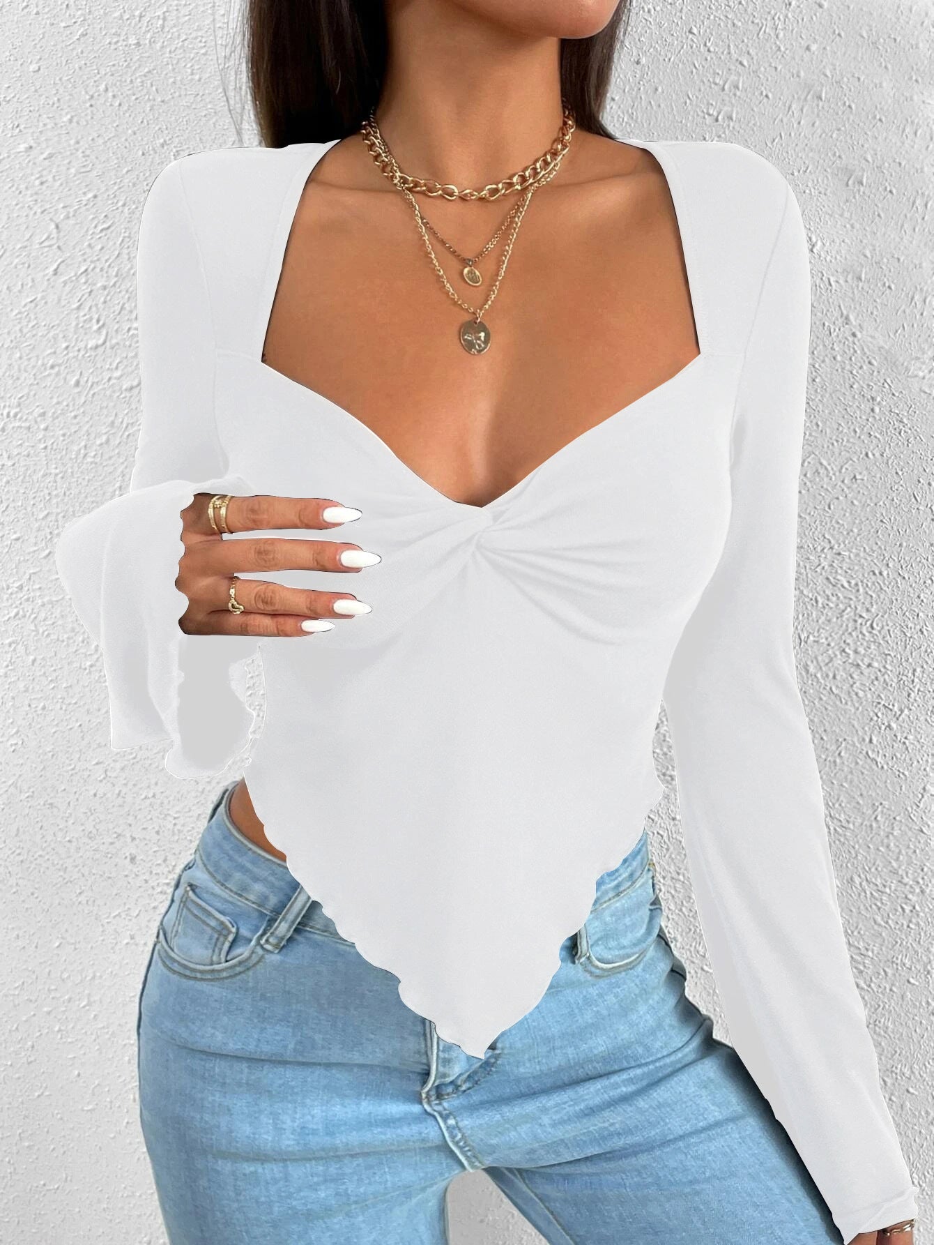 Slim-Fit Asymmetric-Neck Crop Top
