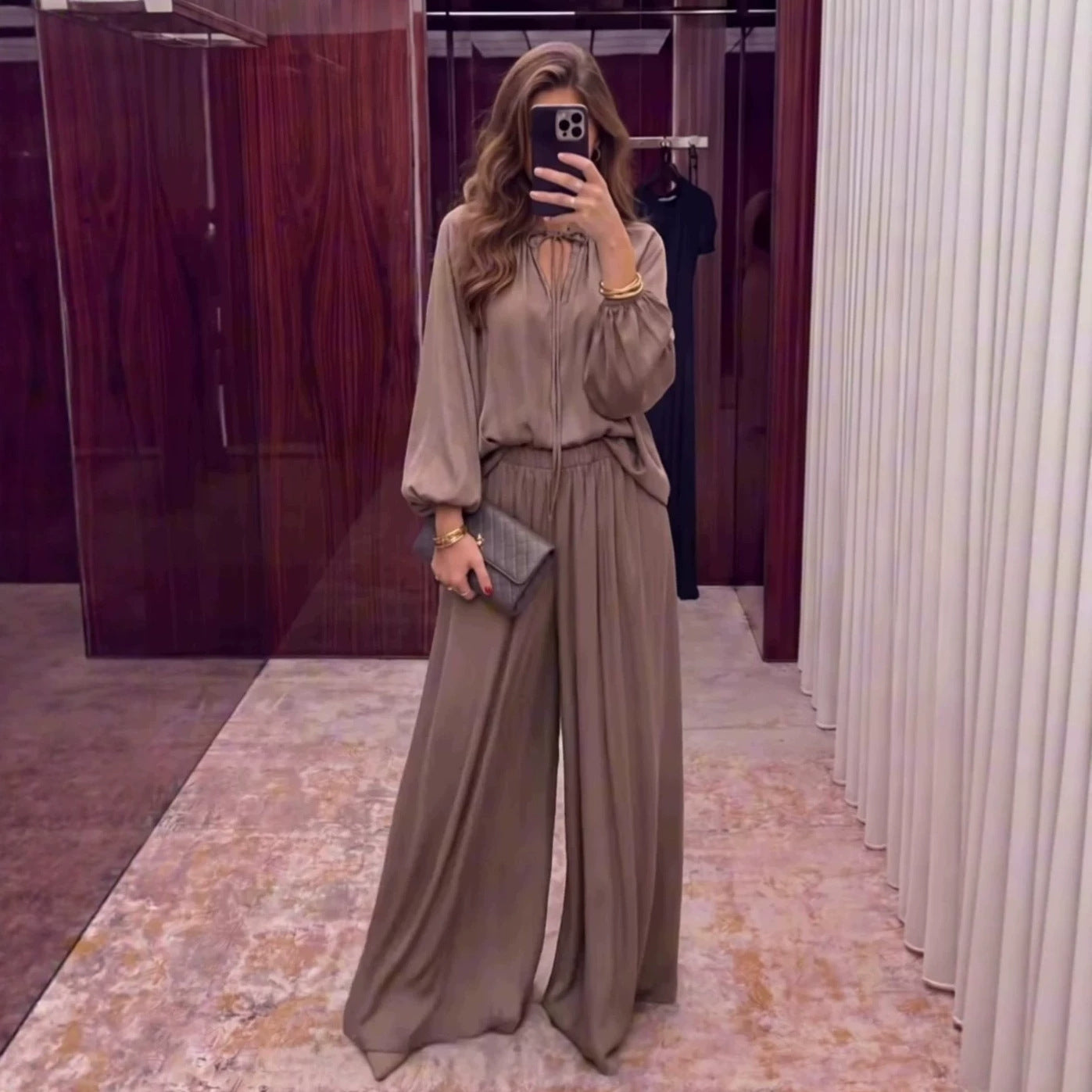 V-Neck Tie-Front Pants Set