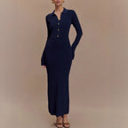 Button-Front Collared Knit Dress