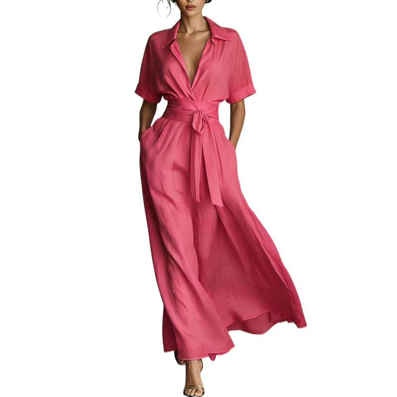 Solid Cinched-Waist Dress