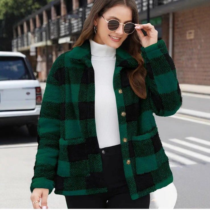 Plaid Fleece Coat with Patch Pockets - view 2