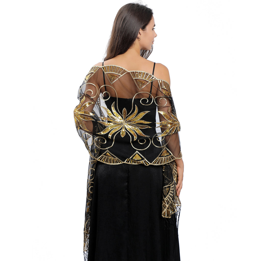 Sequin-Embroidered Evening Cape