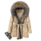 Hooded Down Jacket with Fox Fur Collar - view 5