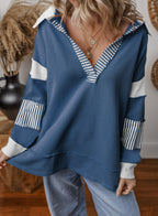 Striped Color-Block V-Neck Sweatshirt