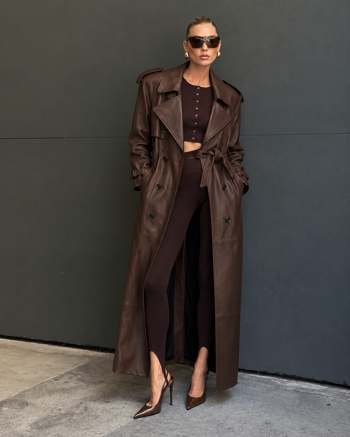 X-Long Belted Faux Leather Trench Coat