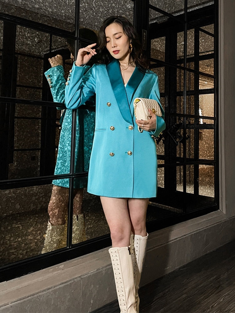 Shawl Collar Contrast Double-Breasted Blazer - view 3