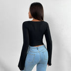 T-shirt élégant pour femme, nouveau style printemps-été, coupe courte cintrée avec col asymétrique