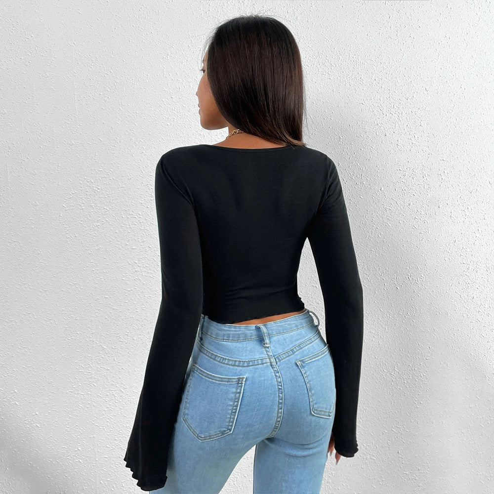 Slim-Fit Asymmetric-Neck Crop Top