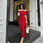 One-Shoulder Pleated Maxi Dress