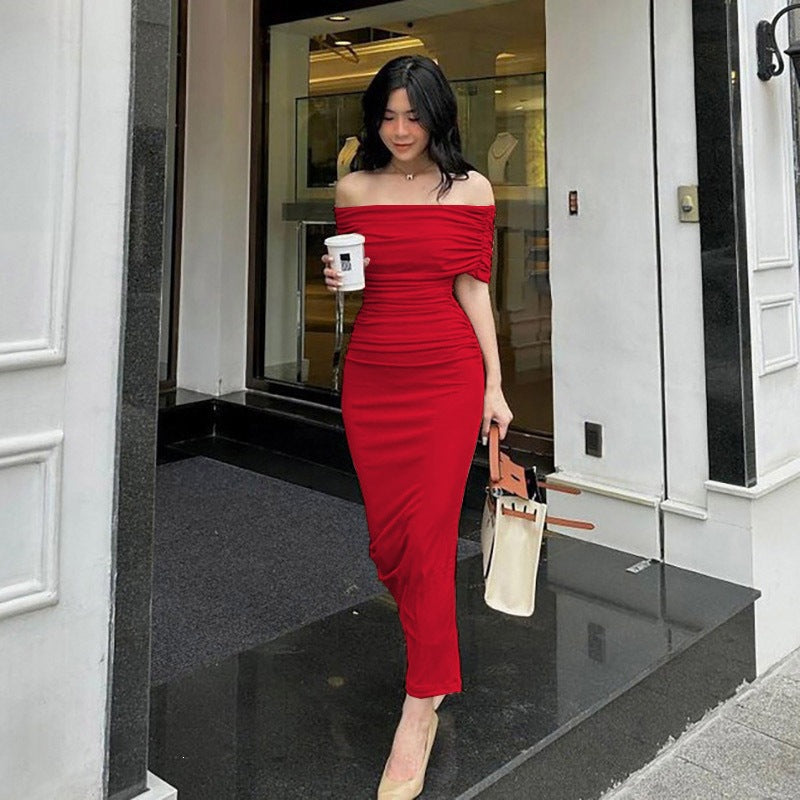 One-Shoulder Pleated Maxi Dress