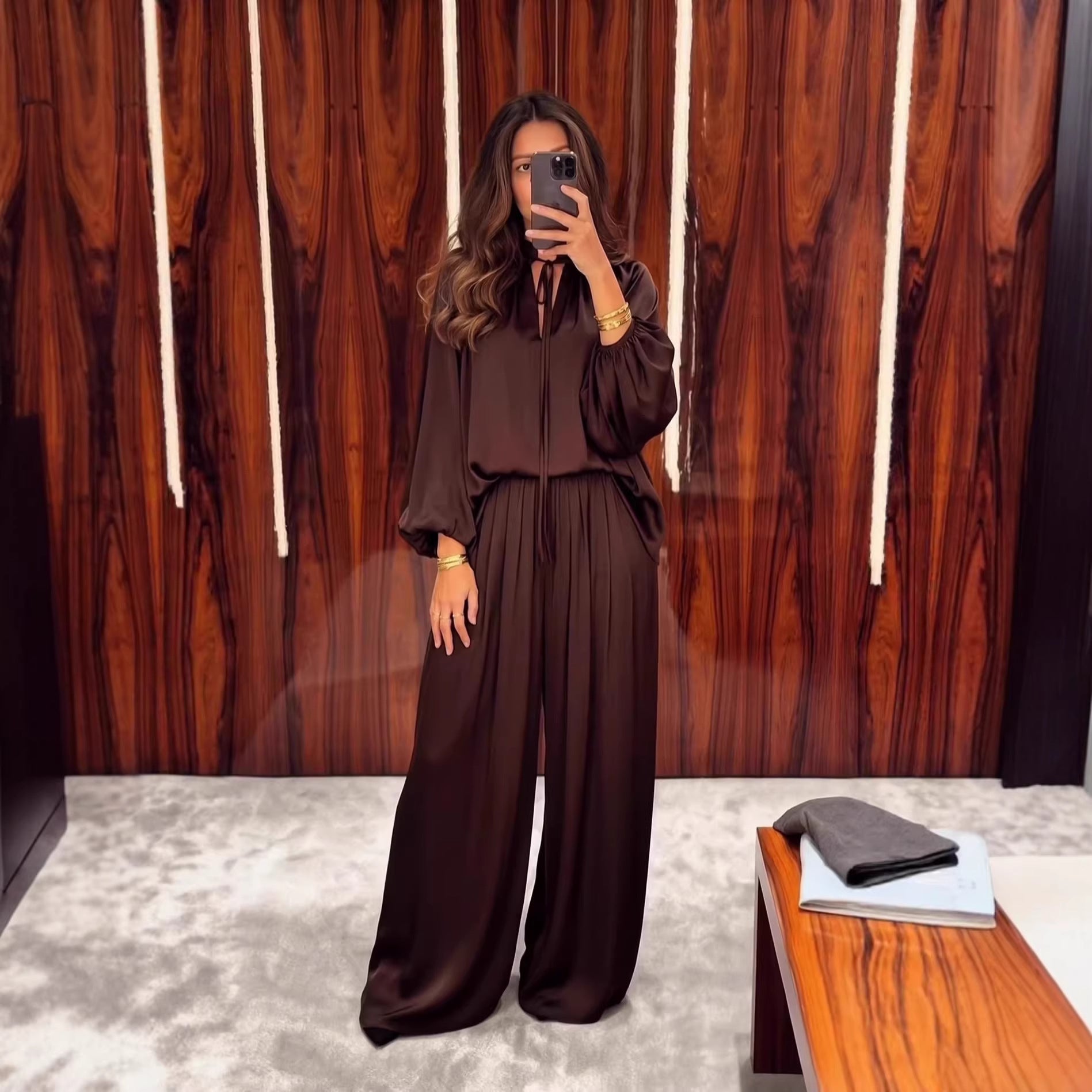 V-Neck Tie-Front Pants Set