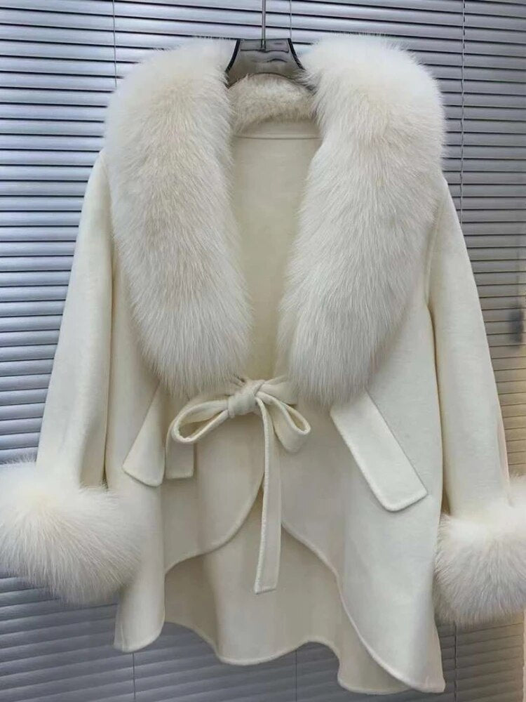Fox-Fur Trim Wool-Blend Cape