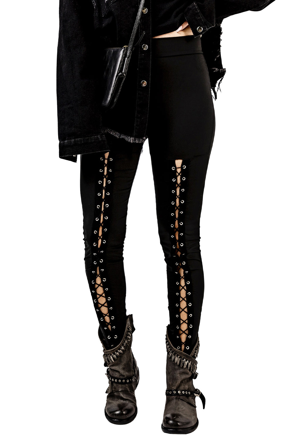 Leggings negros con cordones en la parte delantera