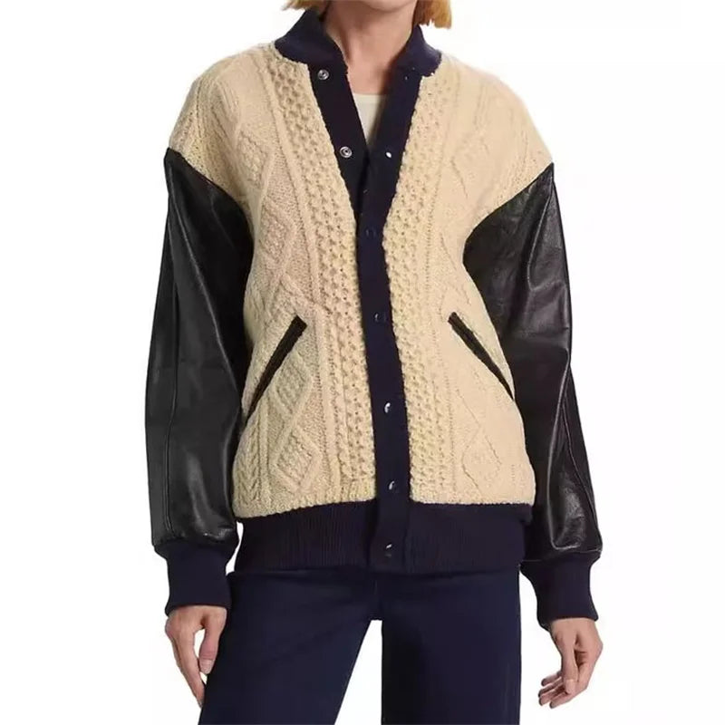 Knit-Panel Wool-Blend Coat