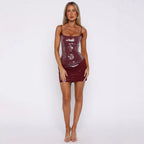 Vestido nuevo de lentejuelas y abalorios sin tirantes, corte entallado, bodycon, halter, mini vestido