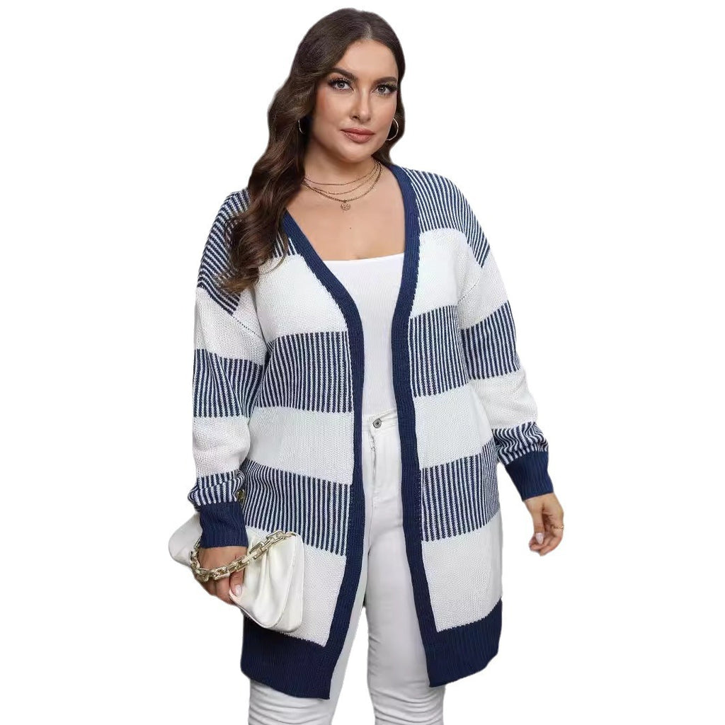 Colour-Block Striped Longline Cardigan