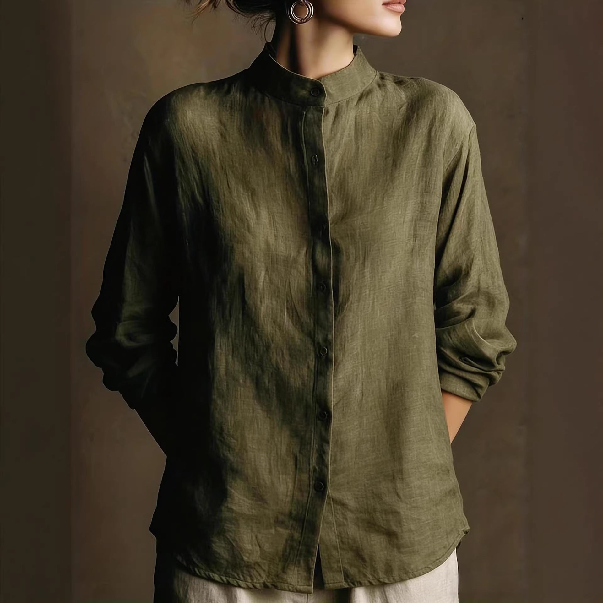 Relaxed Collared Long-Sleeve Shirt