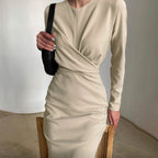 French-Inspired Long-Sleeve Midi Dress