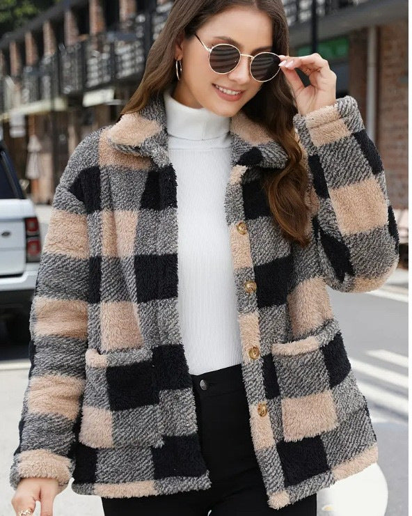 Plaid Fleece Coat with Patch Pockets - view 6