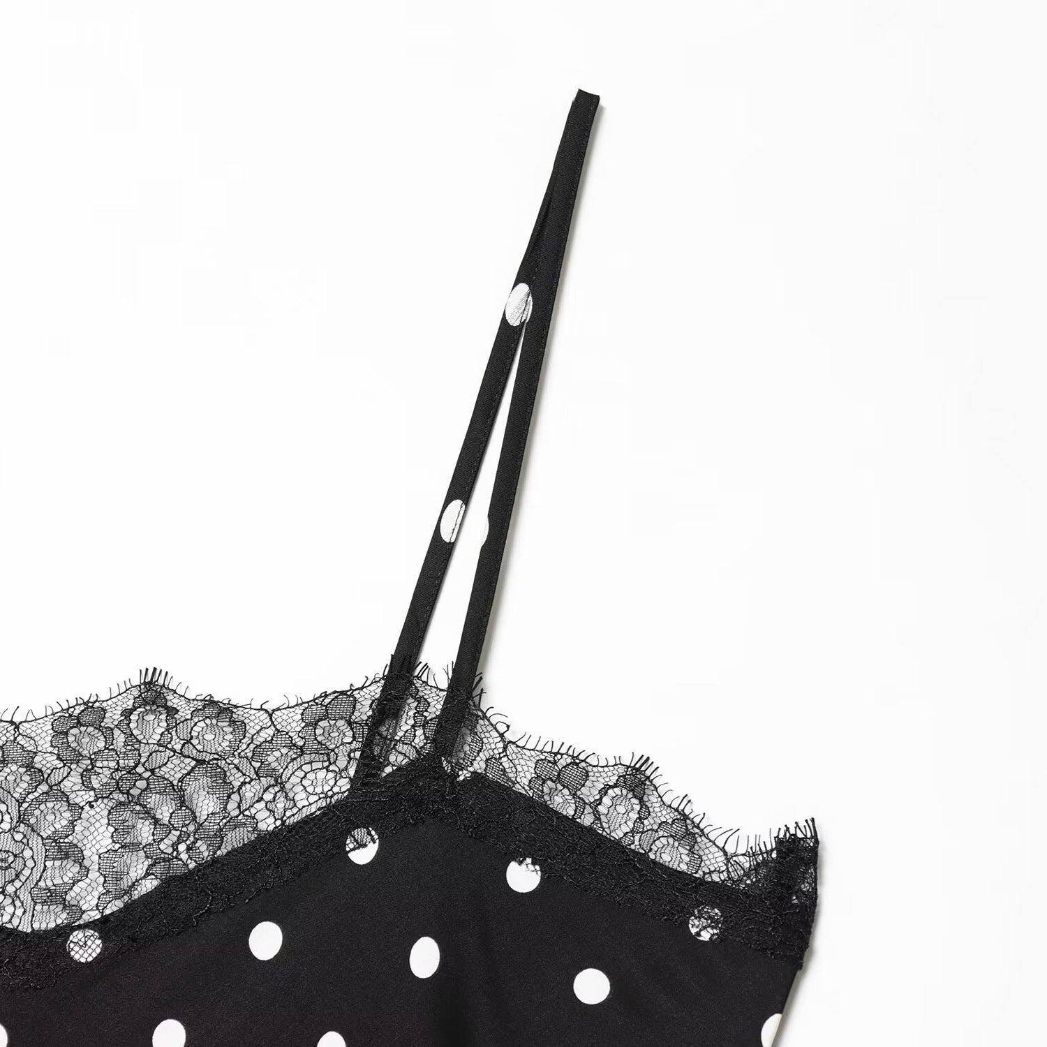 Falda larga de camisón de encaje vintage con lunares