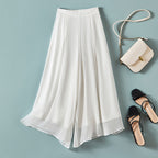 Silk-Blend Lace-Waist Wide-Leg Trousers