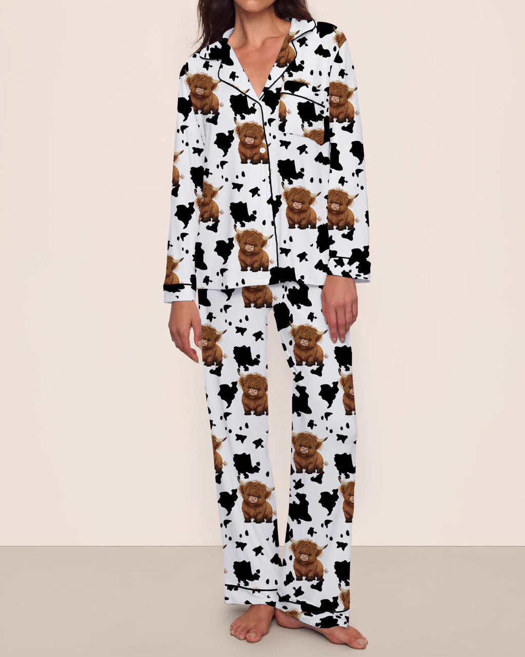 Cow-Print Long Pajama Set