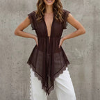 Lace-Up Sheer Lace Top