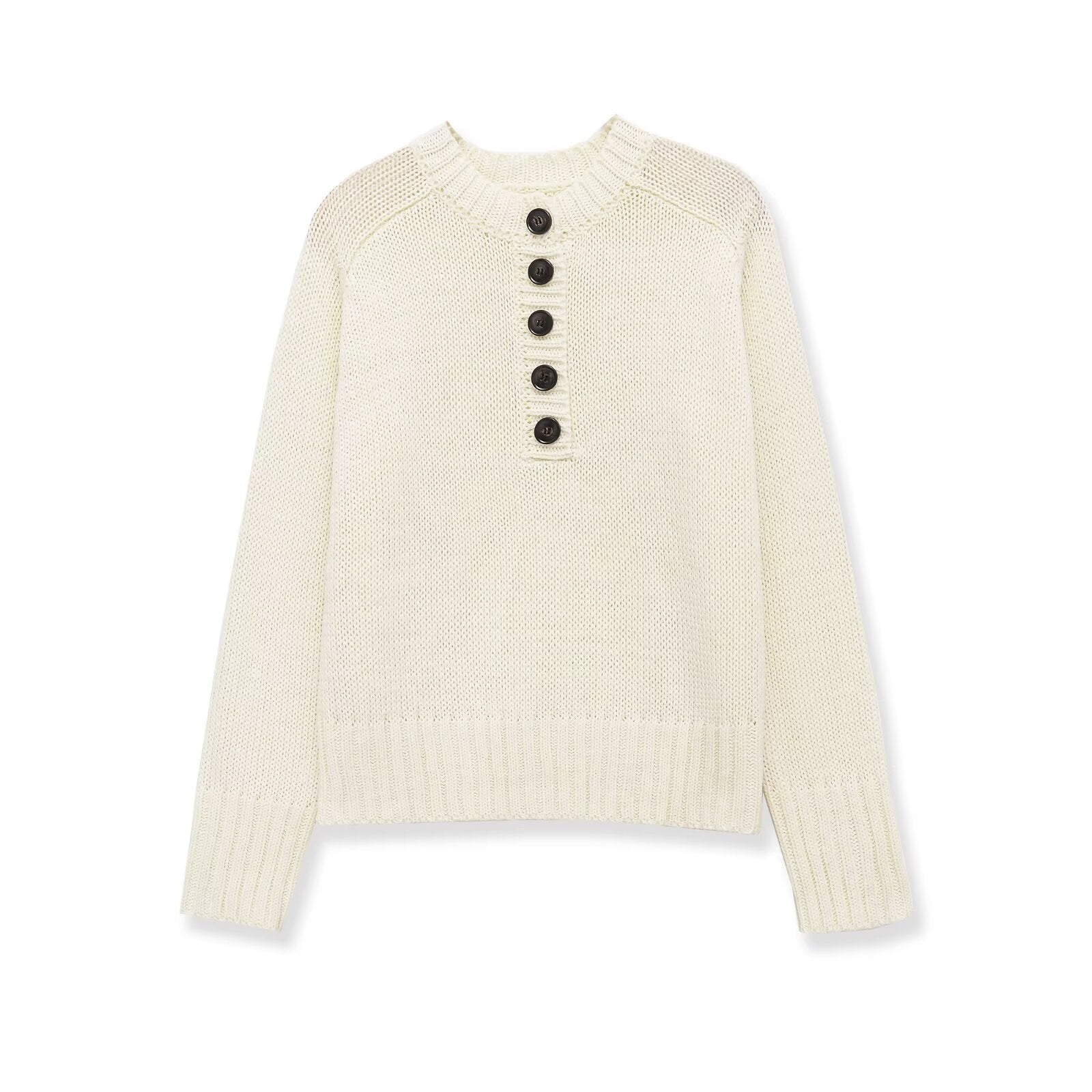 Button-Front Ribbed Knit Sweater